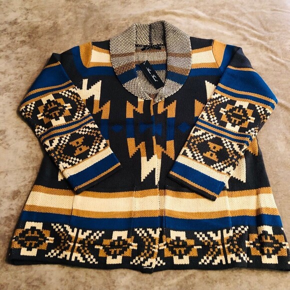 Anne French Women's Open Cardigan Sweater Large South Western Aztec Pattern - Picture 1 of 9